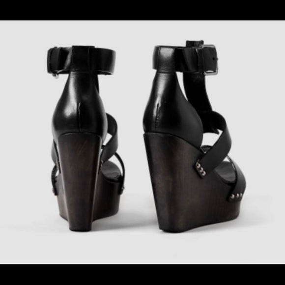 AllSaints Rotchko Wedge Sandals in Black Leather - Picture 3 of 11